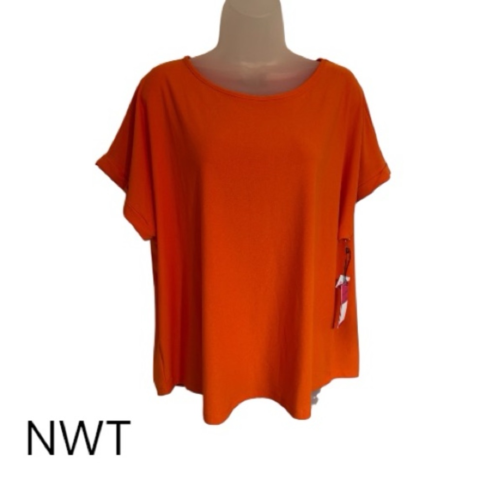 NWT Ashley Blue Vibrant Orange Short Sleeve Top 1X      #I